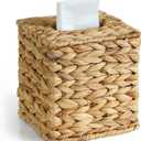Wicker Tissue Box Cover, Rattan Tissue Box Holder Square, Boho Decorative Woven Water Hyacinth Cube Tissue Holders for Bathroom Living Room Kitchen (Natural)