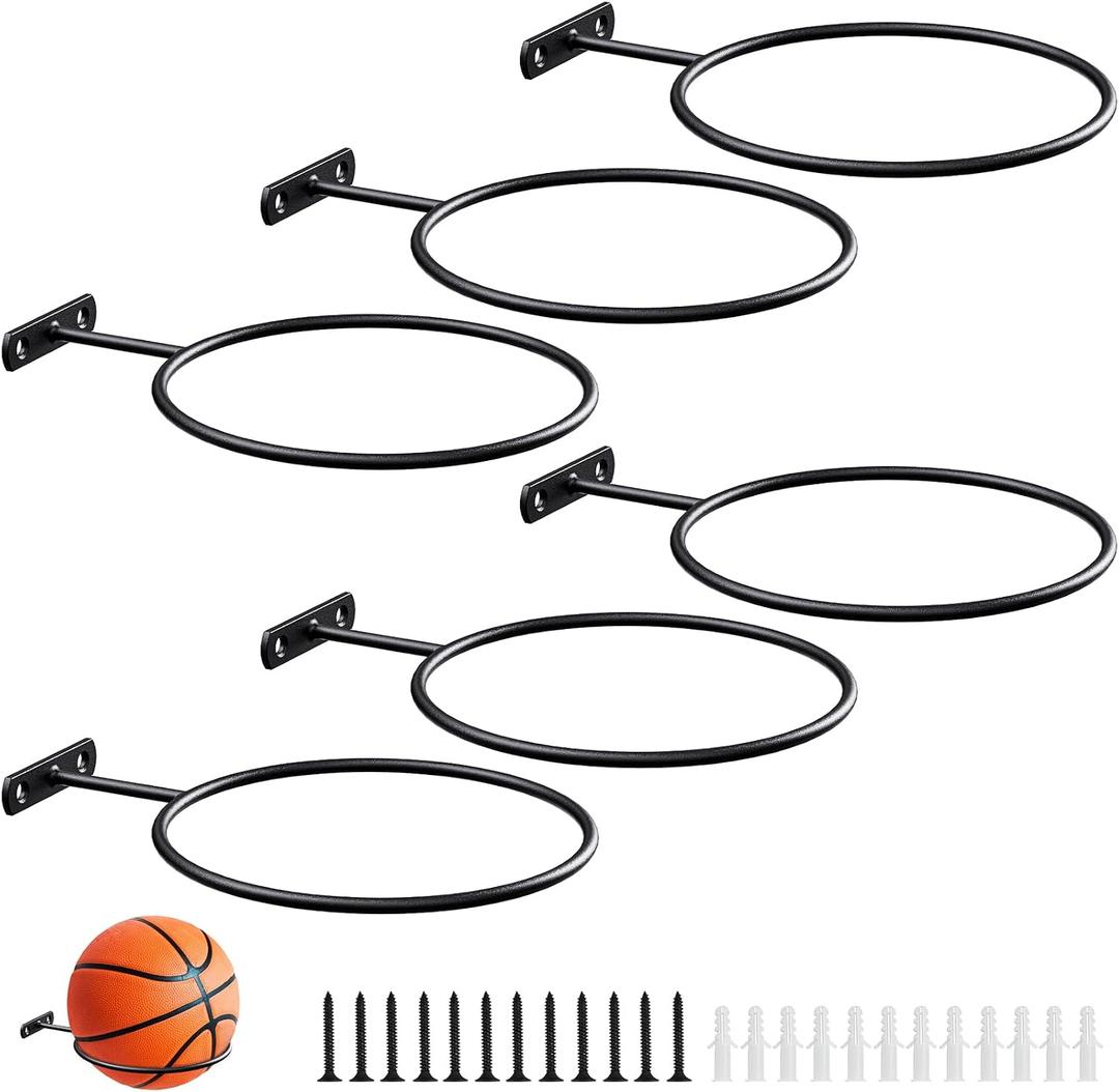 6in Metal Ball Holder Wall Mount for Basketball Football Display | Space-saving metal ball holder bulk, sturdy wall bracket stores basketball, soccer and volleyball for neat room organization