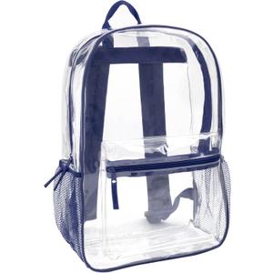 Trail maker Clear Backpack Heavy Duty with Padded Straps, Side Pockets for Kids, Boys, Girls, School, Stadium Approved Events (Navy)