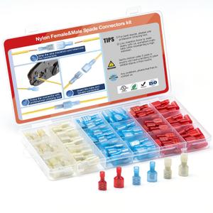 AIRIC UL Listed Nylon Spade Quick Disconnect Connectors Kit, 22-10 Gauge Male and Female Electrical Connector Wire Spade Crimp Terminals, Wiring Crimps Insulated Terminal Assortment Kits, 100 Pcs