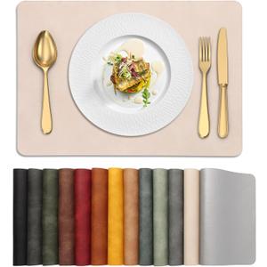 UnivoColors Placemats,Heat Resistant Placemats Set of 4 Washable 12 x 17 Inch,Waterproof Table Mats,Wipeable Pu Place Mats for Kitchen,Dining Room.Beige