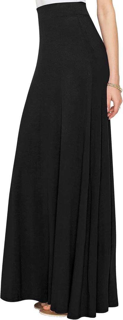 Lock and Love Women's Casual Comfy Stylish High Waist Flare Long Maxi Skirt  (XX-Large, Wb1434_black)