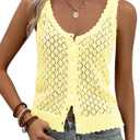 Fisoew Womens Sweater Tank Tops Summer Sleeveless Crochet Cardigan Button Down Boho Knit Going Out Vest Tops (Yellow), X-Large