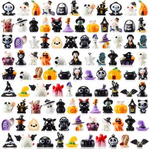 Leitee 100 Pcs Halloween Mini Resin Figures 50 Styles Halloween Miniatures Tiny Resin Figurines Little Small Figures to Hide Pumpkin Ghost Skull Miniatures Bulk for Party Favors Fillers Dollhouse