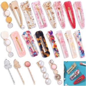 Fashion Hair Clips Set, 21Pieces, Acrylic Resin and Pearl Design, Marble Pattern Barrettes, Pink and Gold Hair Accessories for Women