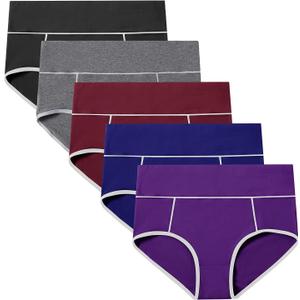 POKARLA Womens Cotton Underwear High Waist Full Coverage Briefs Soft Breathable Postpartum Panties Stretch Underpants (Large, Multicolored-04-5pack)