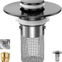 Sink Stopper Hair Catcher, Pop-up Sink Drain Strainer with Removable Stainless Steel Strainer Basket Hair Catcher, Bathroom Sink Strainer for Bathroom Sink Stopper Replacement(Matte Black-1PCS)