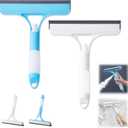 3 in 1 Window Cleaning Scraper, Cleaner Window Squeegee with Sprayer, Squeegee and Scrubber Spray Bottle Window Squeegee for Shower Glass, Mirrors, Car, Home, All-Purpose Window Cleaner Tool (Blue+ White)
