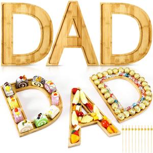 Weysat 11.8 in Fathers Day Letter Charcuterie Board with Bamboo Skewers Wooden Dad Fillable Letters Box Reusable Food Serving Trays for Party Decoration Birthday Gift for Fruit Snacks Vegetable