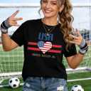 LOTUCY Women USA Soccer Shirt USA Flag Heart Printed Short Sleeve Shirt (M)