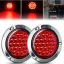 GOOACC 4Inch Round Tail Light 2PCS Red 24LED w/Stainless Steel Chrome Bezel Waterproof Stop Brake Turn Signals Lights for Truck Trailer RV Lorry Boat Tractor