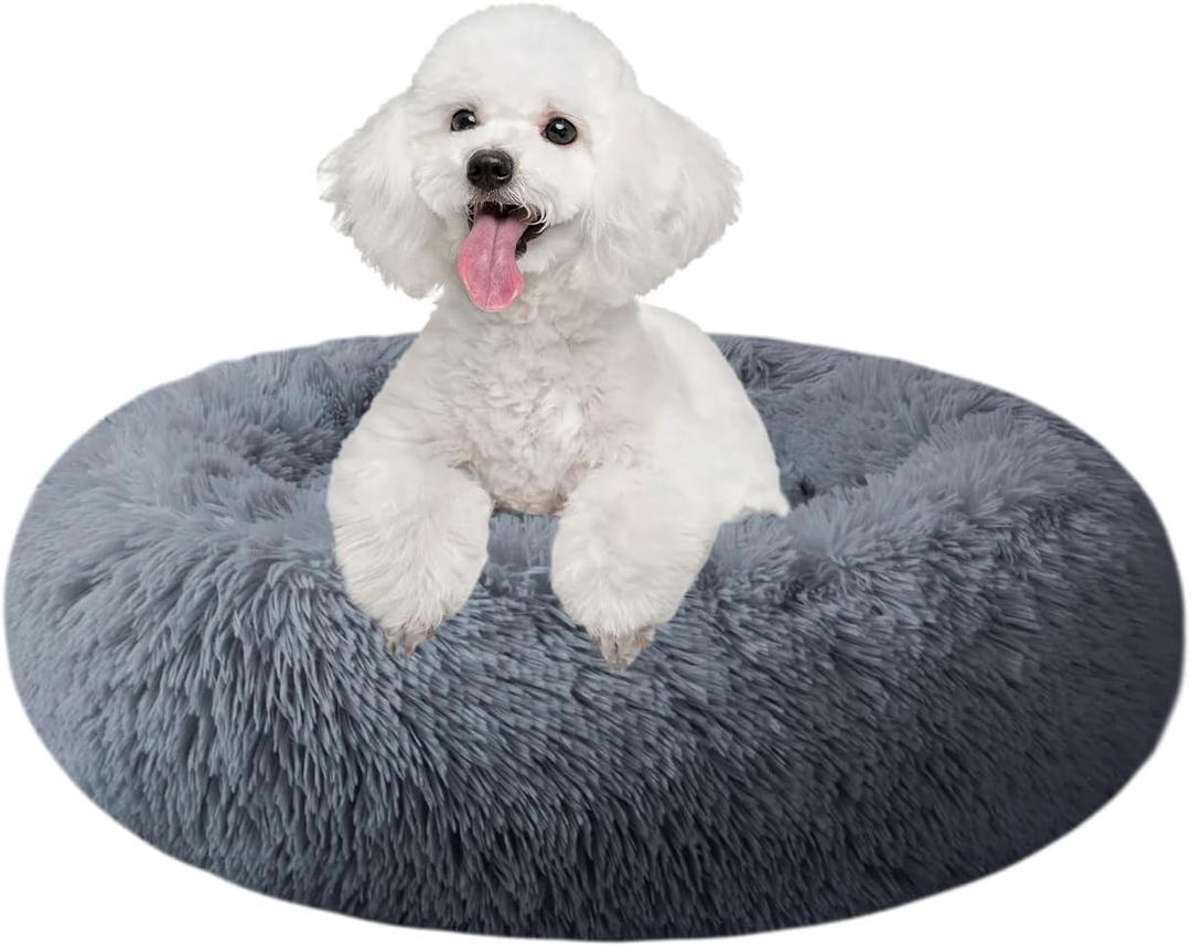 Nisrada Dog Bed for Small Medium Large Dogs, 20 inch Calming , Washable-Round Cozy Soft Pet Bed for Puppy and Kitten with Slip-Resistant Bottom (Dark gray)