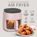 WILLOW Eco Series 6 in 1 Air Fryer with Glass Basket, 5 Quart Non Toxic Air Fryer w Digital Display, 430°F Max Temp, Preheat & Keep Warm Function, Compact + Dishwasher Safe Glass Pink Airfryer, 5QT
