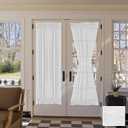 H.VERSAILTEX Linen French Door Curtains Privacy Light Reducing Door Curtain with Tieback | Rod Pocket Curtain Sheer 1 Panel for Glass Door Feature Open Weave Textured Linen - 52" W x 72" L - White