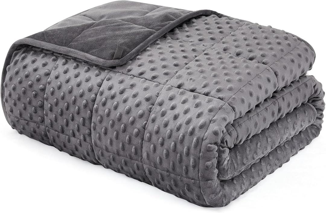 L'AGRATY Weighted Blanket for Adult - 48"x72" 15lbs Minky Dots Heavy Blanket with Glass Beads Soft Breathable for All-Season Summer Fall Winter Thick Comfort for Sleeping