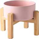 6'' Ceramic Raised Dog Bowl - 30Oz Dog Food & Water Bowl with Elevated Non-Slip Bamboo Stand, Dishwasher & Microwave Safe, Anti Vomiting Heavy Duty Pet Bowl for Small and Medium Dogs, Pink