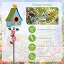Frienda 57 Inch Bird Houses for Outside with Pole, Durable Metal Wild Bird Feeder with Stand, Decorative Flower Blue Birdhouse Stake Easy to Install for Attracting Birds Garden Patio Decor