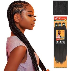Sensationnel X-pression prestretched braiding hair - 3x braid 58 inch all kanekalon flame retardant synthetic braid for box braids and twists (7 pack, 1B OFFBLACK)