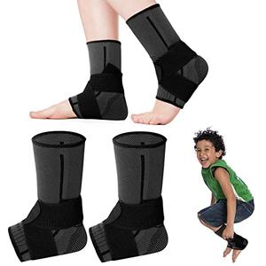 Tarpop 1 Pair Ankle Brace for Kids Compression Ankle Sleeves Adjustable Foot Support Brace Elastic Guard for Children Boys Girls Sports Running Jogging Dance Fitness Gymnastics (Black,Small)