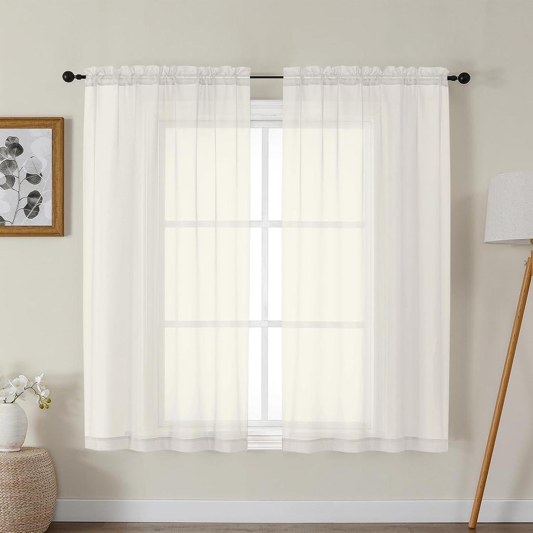 Gwine Ivory Sheer Curtains for Bedroom 54 inches Long 2 Panels, Light Filtering Voile Rod Pocket Curtains, Airy Transparent Sheer Drapes for Living Room, Each 42" Wx54 L