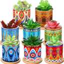 Zopeal 8 Pcs 3 Inch Succulent Planter Pot Ceramic Cactus Pots with Drainage Holes and Bamboo Trays for Indoor Plants Flowers for Home Garden Mexican Party Decor