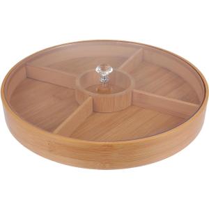 KICHOUSE Bamboo Nut Serving Tray with Lid 11.81X11.81X1.57In Divided Snack Dish Food Storage Plate for Dried Fruit Candy Appetizers Party Entertaining