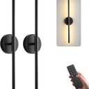 Battery Operated Wall Sconces Set of 2, Rechargeable LED Wall Lights with Remote & Touch Control, 350 Rotatable, 30 Inch Black Dimmable & Timer Modern Wireless Wall Lamps for Bedroom Living Room, 30inch-2 Pack