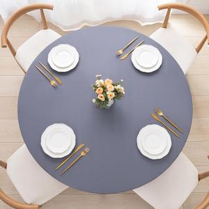 UMINEUX Round Fitted PEVA Vinyl Tablecloth with Elastic Edged & Flannel Backing, Waterproof Wipeable Round Table Cover for Indoor Outdoor Patio Use - Fits Tables up to 45"-56" Dia. (Gray)