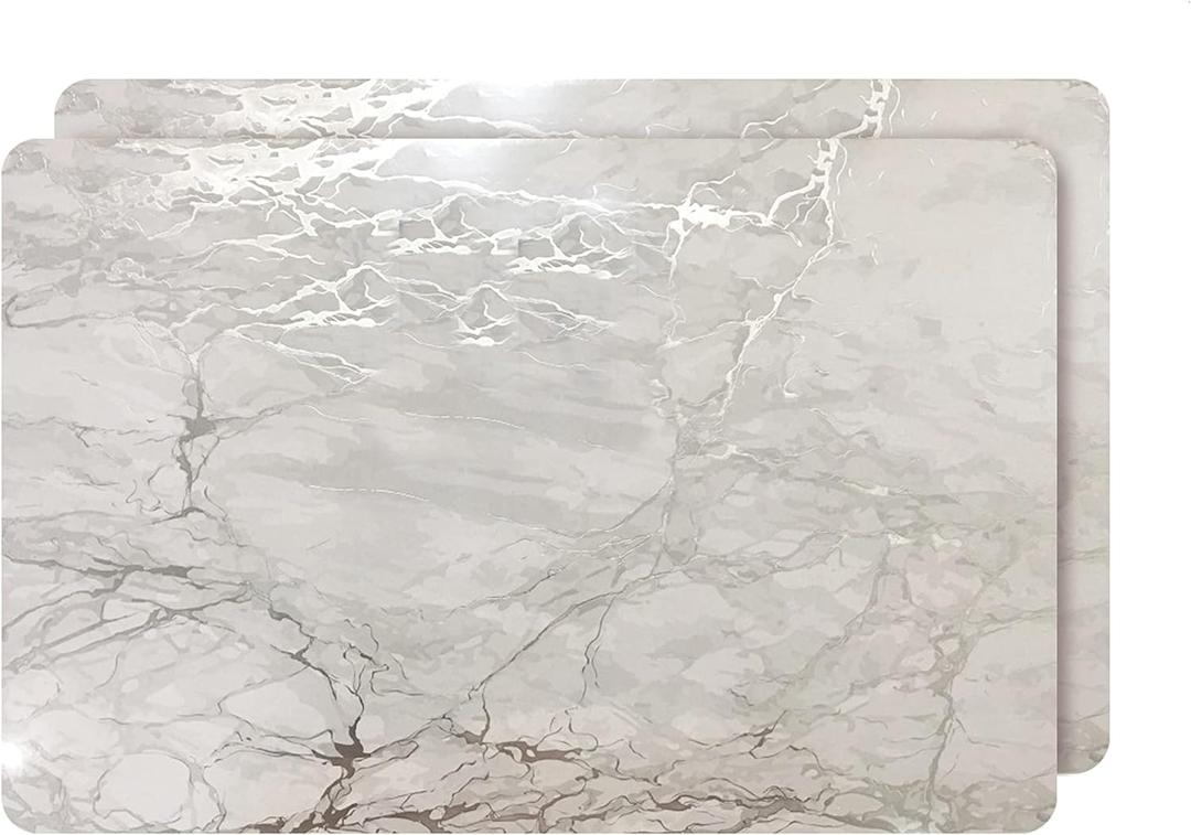 Dainty Home Foiled Granite Thick Cork Heat Resistant Dining Table Placemats Set of 2, 12" x 18" Rectangle, Marbled Silver, 2 Count - 2MC1218SI