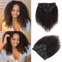 Human Hair Clip In Extensions for Black Women - Kinky Curly, Highlight, Real Human Hair, Natural Clip Ins, 1B/4