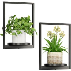Hanging Planters for Indoor Plants - Aesthetic Photo Frame Style Wall Plant Holder - Metal Window Plant Shelves, Wall Plant Hanger for Lingving Room Home Gardening Wall Decor (2-Pack)