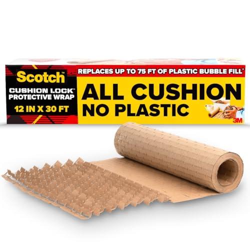 Scotch Cushion Lock Protective Wrap, 12 in. x 30 ft., Replaces Plastic Bubble, Secures and Protects Christmas Presents, Sustainable Packaging Solution for Packing, Shipping and Moving, 1 Wrap 