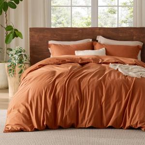 Bedsure 100% Washed Cotton Duvet Cover King Size - Burnt Orange Minimalist Cotton Duvet Cover Linen Like for All Seasons - GentleSoft Plain Simple Bedding (Burnt Orange, King, 104"x90")