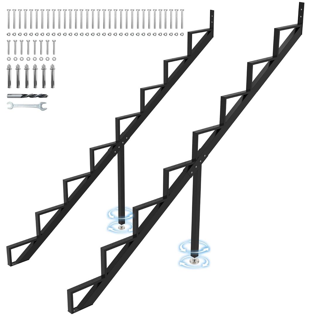 Steel Stair Step Riser 8-Step, Metal Stair Stringer with Reinforcing Support Legs, Heavy Duty Steel Stair Stringer for 65" Height Deck and Outdoor Steps (2 Pack)
