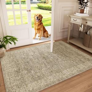 Washable Entryway Small Area Rugs: Door Mat Indoor Entrance 3x5 Boho Rug Stain Resistant Non-Slip Rubber Backing Soft Carpet for Kitchen Front Door Indoor Entrance Entry Bedroom Kids Room (Brown and Grey)