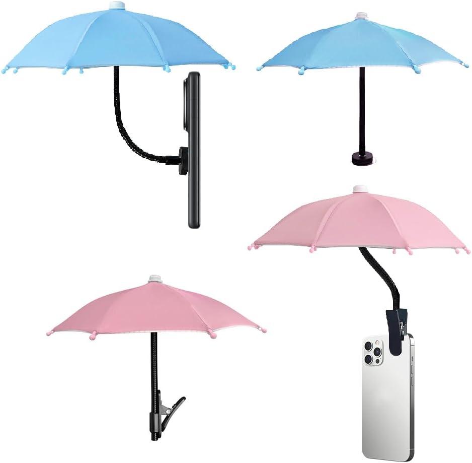 2 Pcs Magnetic Phone Umbrella, Clip On Umbrella for Phone Sun Shade, Sun Protection for Mobile, Flexible Adjustable Handle, for All Type of Phones