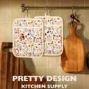 Slohif Silcone Flowers Pot Holders for Kitchen - 100% Cotton Beige Cute Oven Potholders with Pockets, Heat Resistant Square Thick Hot Pads, House New Home Baking Baker Gifts,2pack
