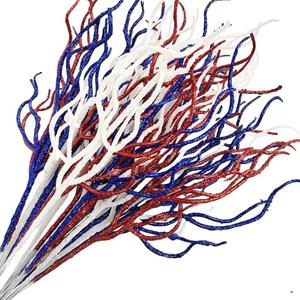 24 Pack Glitter Patriotic Artificial Berry Stem Picks 13.4 Inch Curly Tall Red White and Blue Tree Filler Branches 4th of July Decorations for Vase Filler, Twigs for Holiday (Multicolor)