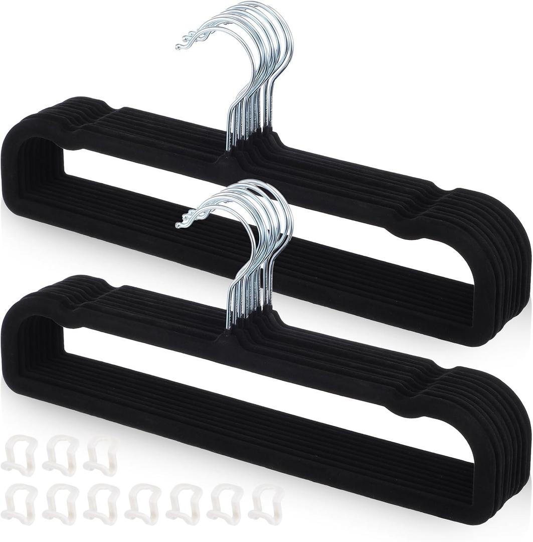 Velvet Pant Hangers Non Slip 20 Pack Black Velvet Hangers Plastic Rectangular Slim Velvets Hanger with 10 Hooks for Jean, Bra, Shorts