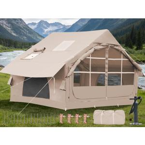 Inflatable Camping Tent, 4-6Person Glamping Inflatable Tents, Quick Setup Blow Up Tents with Pump, Waterproof Oxford Inflatable House for Camping, Air Glamping Hot Tents for Adult