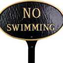 8.5" x 13" Standard Oval No Swimming Statement Plaque Sign with Lawn Stake - Black/Gold