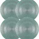 13 Inch Beaded Placematss Round Table Mats for Dining - Decorative Glass Beads with Cotton Backing – Elegant Woven Charger for Wedding, Dinner, Party, Holiday Table Décor (Aqua) - ALPHA Living HOME