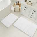 LOCHAS Bathroom Rugs Sets 2 Piece, 17 x 24 Plus 20 x 32 Inches Thick Non Slip Bath Rug Set, Absorbent Soft Chenille Bath Rug, Machine Washable Quick Dry Bath Mat for Bathroom Floor, White