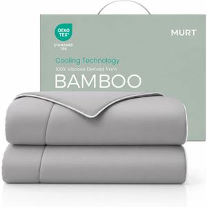 MURT Cooling Comforter Queen Size 100% Bamboo Viscose Cooling Blankets for Hot Sleepers Soft Breathable Lightweight Summer Comforter with Dual-Sided Cool Tech for Night Sweats, Gray, 88x90 Inches