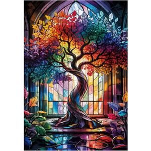 Great Jigsaw Puzzles for Adults 300 Pieces Stained Glass Tree of Life Puzzles for Adults Toys Gift Family Decoration Kids Puzzle (15"x10"-300PCS)
