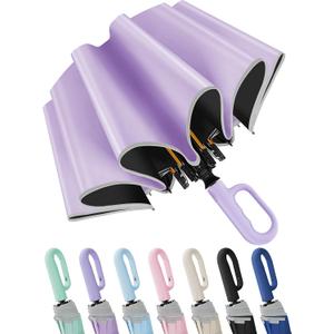 Seniny Travel Umbrella with Carabiner Handle, Windproof Large Umbrellas for Rain with Dual-Rib Structure, Portable Compact Umbrella with Reflective Strip, Car Backpack UV Umbrellas for Sun Protection