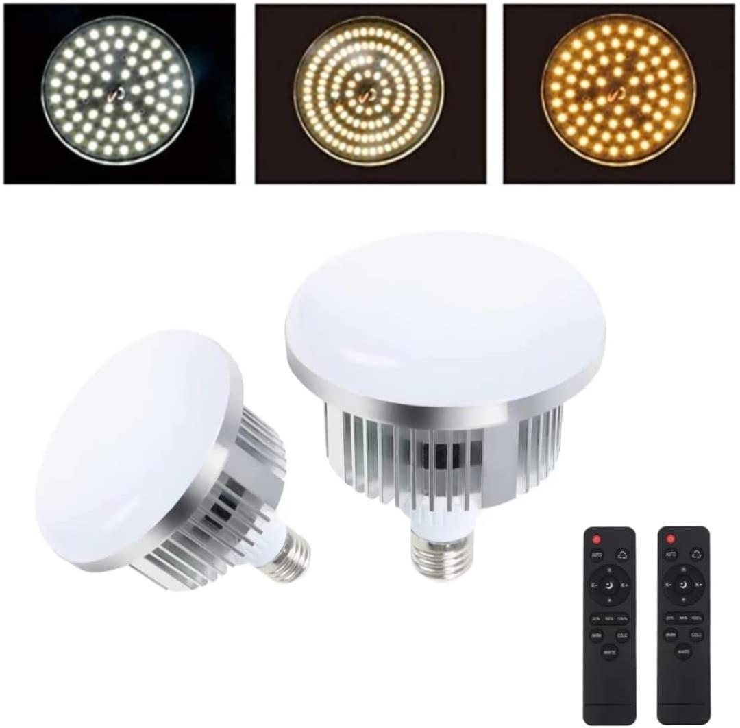 2Pack 85W Photography Light Bulb 3000-6000K Dimmable Tricolor LED Bulbs for Softbox Bulb in E27/26 Socket for Photography Photo Video Studio Lighting
