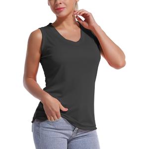 BUBBLELIME Women's UPF 50+ V Neck Tank Tops Soft Sleeveless Quick Dry - V-Neck_SHADOWCHARCOAL, X-Small