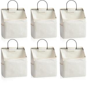 Chumia 6 Pack Wall Hanging Storage Basket Bathroom Closet Hanging Storage Bag Over The Door Organizer Basket Bedroom Wall Organizer Waterproof Linen Cotton Box Containers (White)