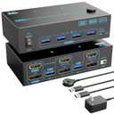 KVM Switch 2 Monitors 2 Computers 8K Displayport 1.4 and HDMI 2.1 Dual Monitor USB 3.0 2 IN 2 Out KVM Switch for 2 PCs Share 2 Screens Support Max 8K@60Hz/4K@144Hz, with Wired Remote & 12V Power Cable